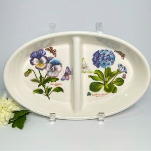 Portmierion Botanic Garden Ceramic Divided Veg Dish White Primula Viola NWOT